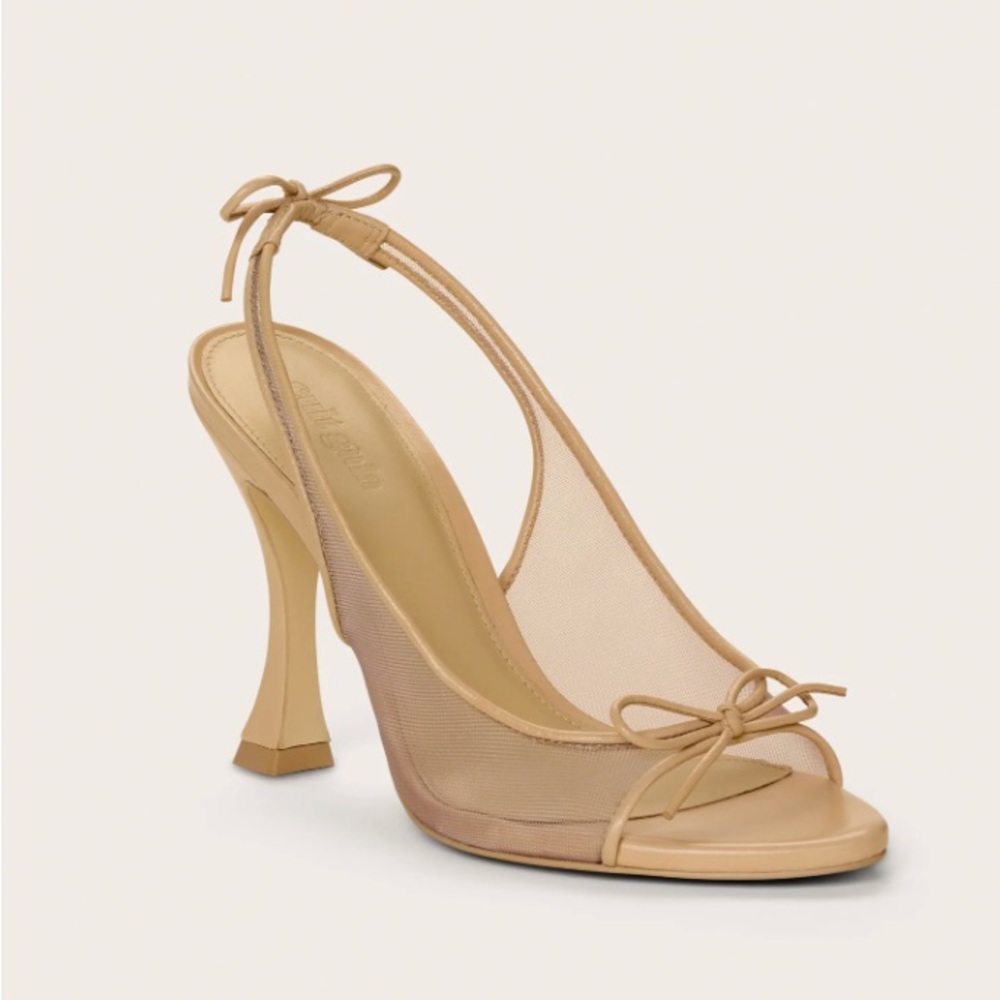 Cult Gaia Cici Sling Back Tan Bow Mesh Heels